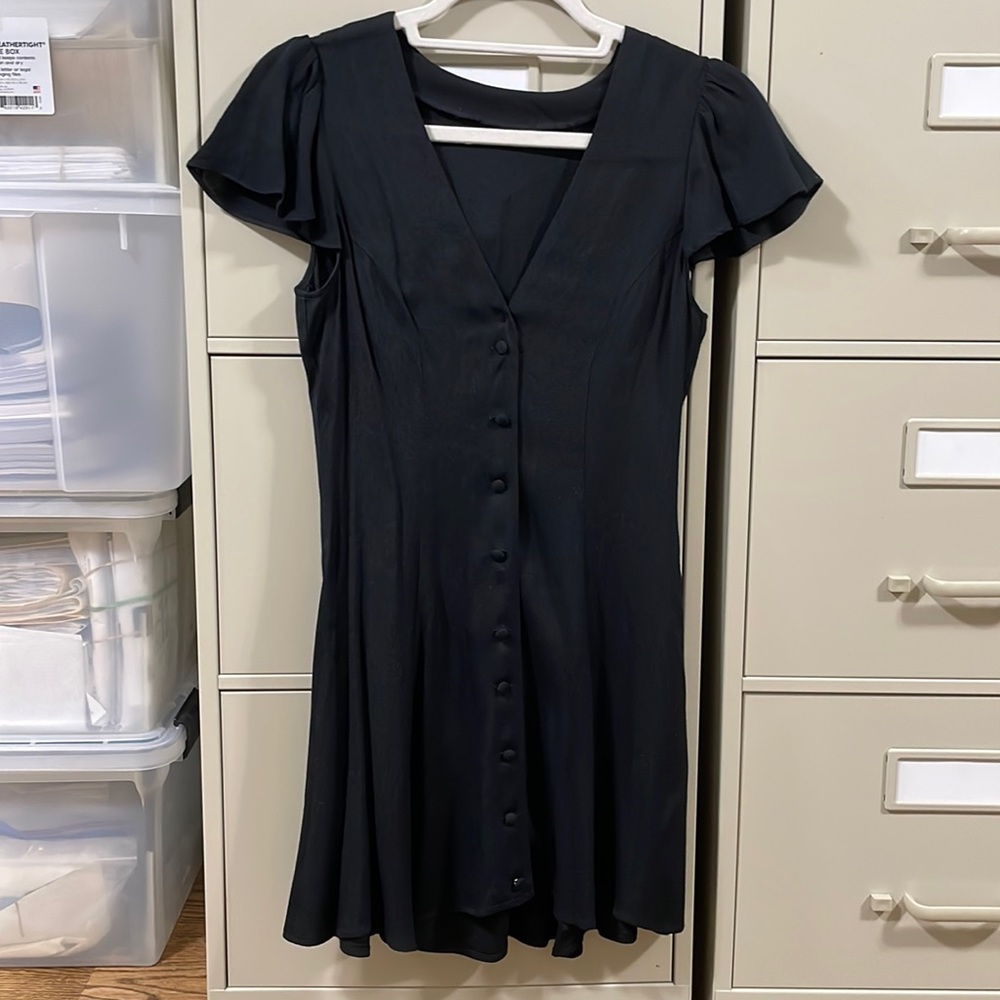 Reformation Black Flutter Sleeve Mini Dress - 0 / XS